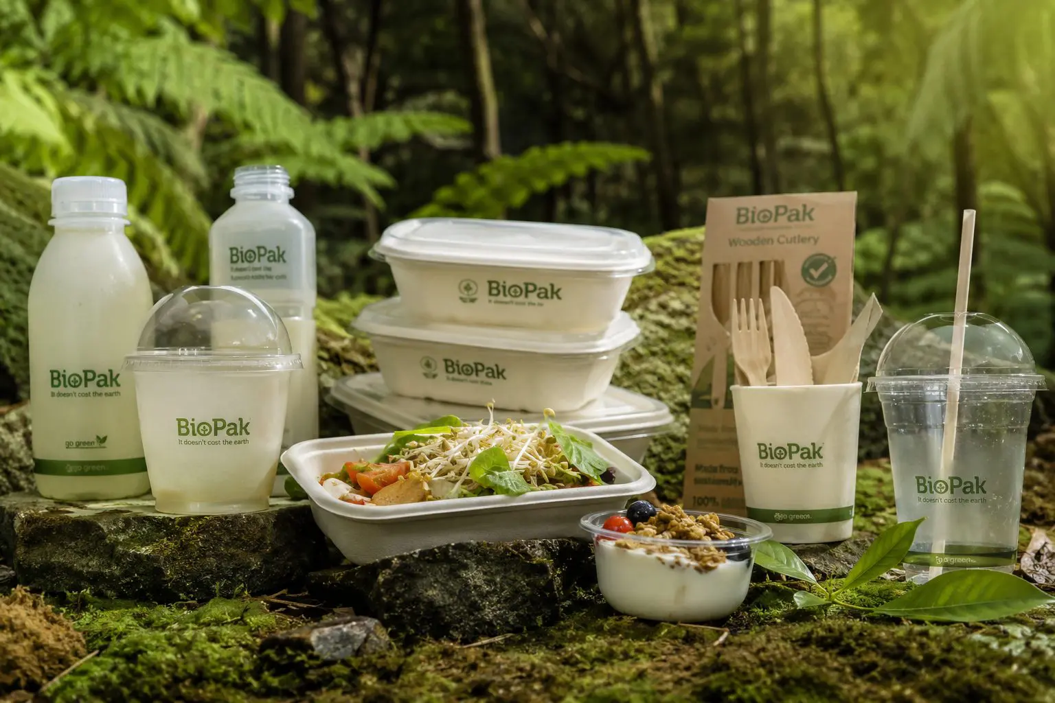 Bioplásticos utilizados em embalagens e produtos em ambiente natural