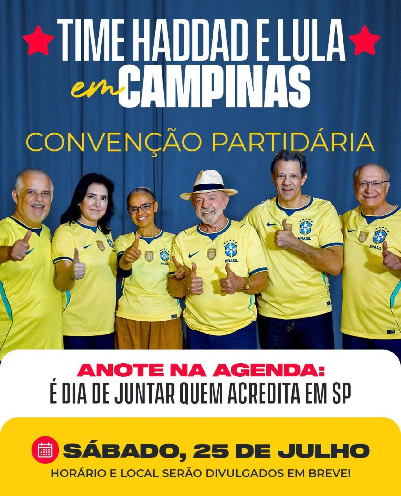 Da esquerda para a direita do leitor: Márcio França, Simone Tebet, Marina Silva, Luiz Inácio Lula da Silva, Fernando Haddad e Geraldo Alckmin | Foto: Divulgação/PT