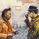 Representação artística de filósofos influentes discutindo sobre a vida