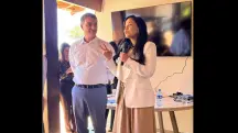 Flávio Bolsonaro e Priscila Costa durante evento | Foto: Reprodução/Redes sociais