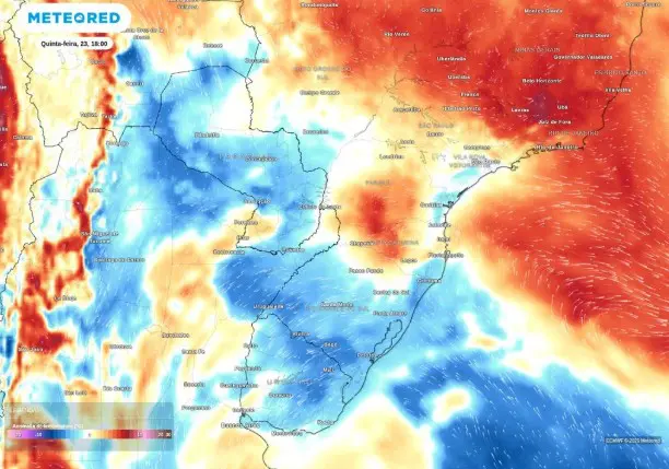 A previsão é de presença de ar frio, o que diminui as temperaturas nos próximos dias após o avanço da frente fria sobre a Região Sul