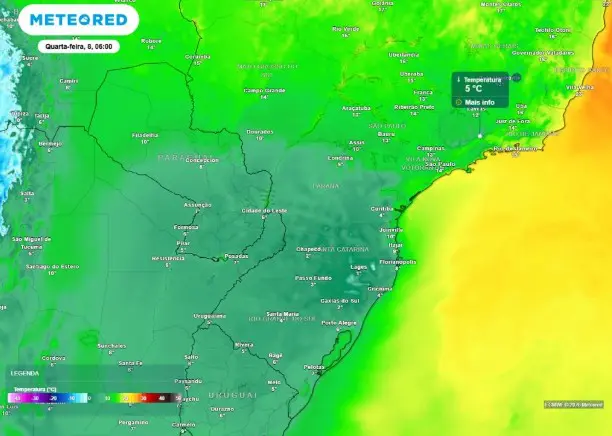Temperatura mínima prevista para esta quarta-feira, 8, no Sudeste do país