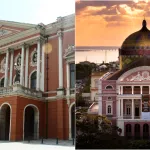 Theatro da Paz, em Belém, e Teatro Amazonas, em Manaus | Colagem das fotos de Celso Roberto de Abreu Silva/Wikimedia Commons e Rafael Zart/Secretaria Especial da Cultura do Ministério da Cidadania